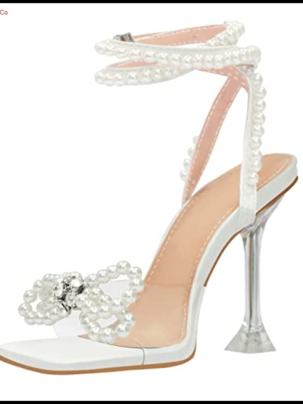 Square Toe Clear Heels Rhinestone Bow Ankle Strap Stiletto Sandals